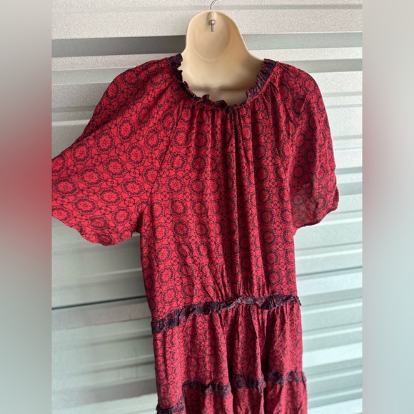 Women’s Gorgeous Red Black Anthropologie Robin Tiered Mini Dress Size 1X - Picture 11 of 14
